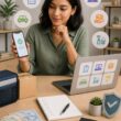 An adult reviews several legitimate ways to earn money quickly at a desk with a phone, laptop, calculator, package, and coins.