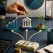 A small amount of money divided among savings, investments, and a growing seedling.