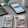 US dollar and Nigerian naira banknotes arranged beside a calculator and smartphone on a desk.